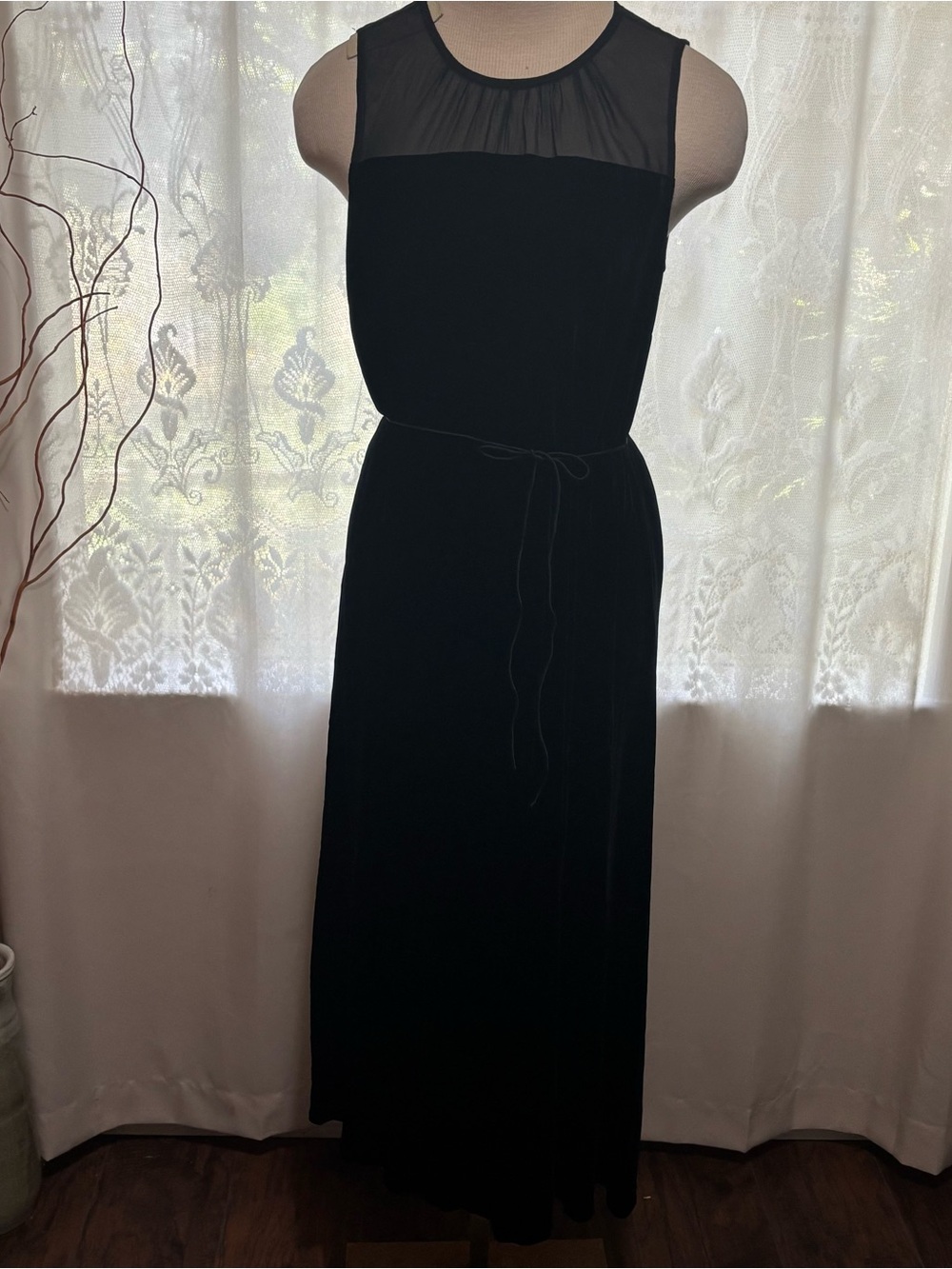 NWT Eileen Fisher Black Silk/Rayon Velvet Crew Neck Sleeveless Long Dress size S